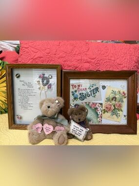 Wood-Framed Sister Collage Wall Art with Pink Accents Boyds Bears
